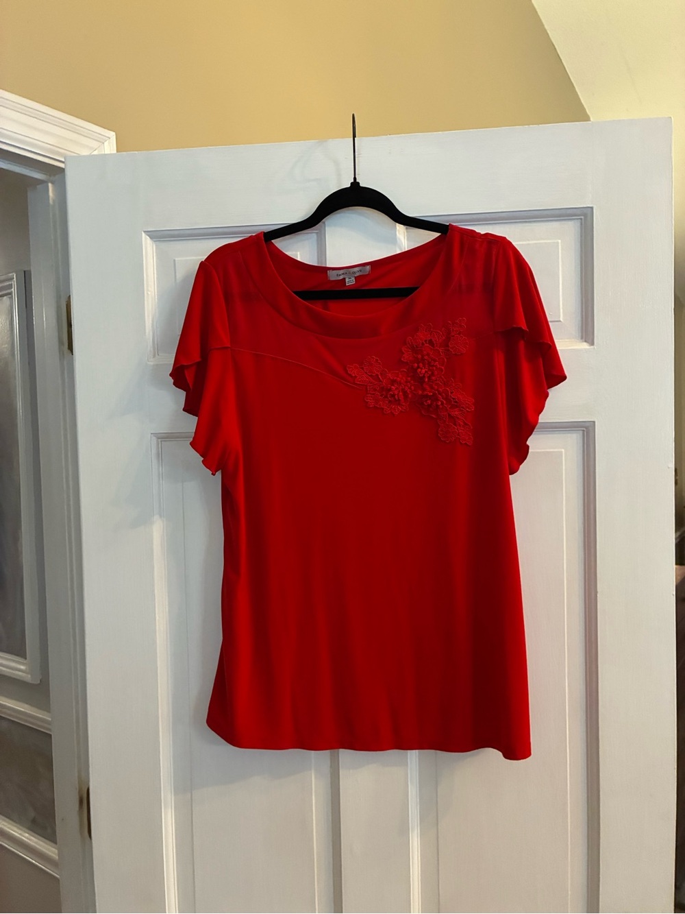 Emma & Olive Brand Red Women's Short Sleeve Lace Applique Top Size X-LARGE